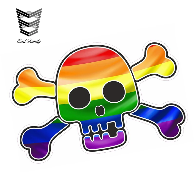 EARLFAMILY 13 см X 9 череп в пиратском стиле кросс кости с ЛГБТ гей Прайд Радужный Флаг