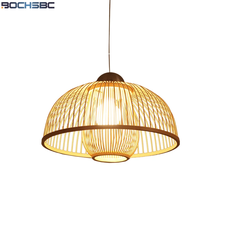 

BOCHSBC Double Decker Lampshade Bamboo Pendant Lights for Living Room Dinning Room Modern Simple Hanging Lamp Art Light Fixtures