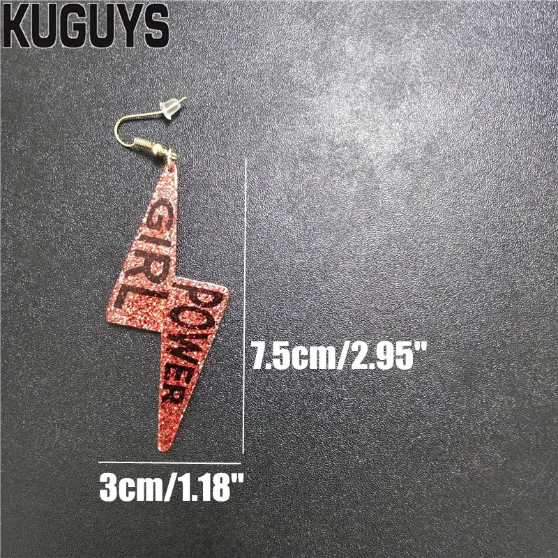 Женские серьги подвески KUGUYS Girl Power Lightning модные блестящие акриловые шикарные