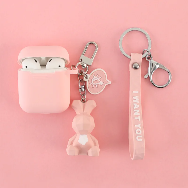 Cute DIY Cat Silicone Case For Apple Airpods Cover Bluetooth Earphone Protective for Cartoon Geometry Key Ring | Электроника