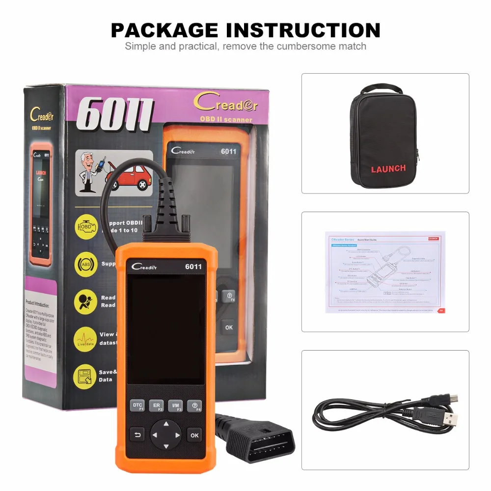 Launch DIY диагностический инструмент CReader 6011 OBD2/EOBD автоматический сканер кода с ABS и