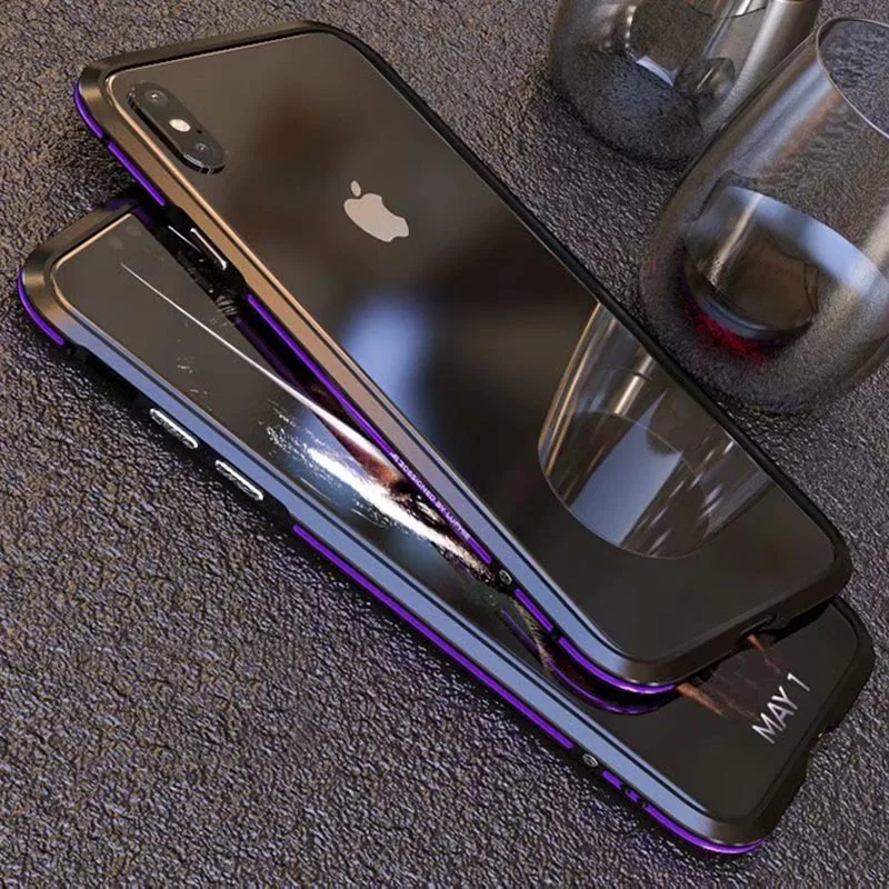 Black Purple Luphie металлический бампер чехол для iPhone XS MAX XR Роскошная алюминиевая рама Гибридный противоударный чехол для iPhone 8 7 Plus Funda Coque - Цвет: Black Purple