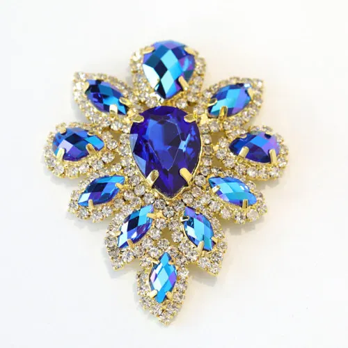 Sapphire 5,8*4,5 см стразы из хрусталя, стразы, аппликация, Золотая основа, разноцветные стразы, аппликация для свадебного платья B1008 - Цвет: Sapphire