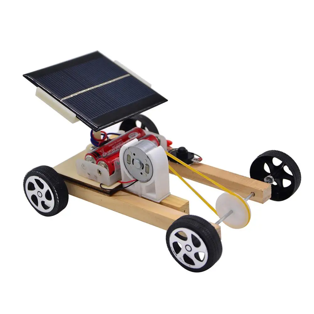Solar Power Wooden Pulley Car Toy Science Project Experiment Educational Model