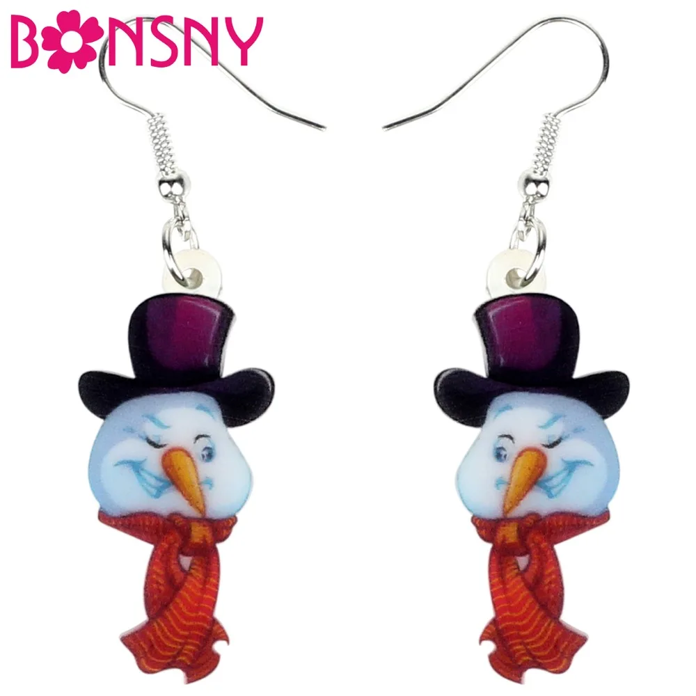 

Bonsny Acrylic Christmas Wink Snowman Earrings Drop Dangle Decoration Ornaments Jewelry For Women Girl Gift Charms Wholesale New