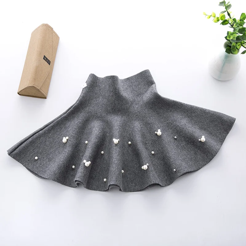 02 Gray TONGMAO/Новинка года; сезон осень-зима; Модная Повседневная вязаная юбка для девочек детская одежда Пышные юбки-пачки принцессы с жемчужинами - Цвет: 02 Gray