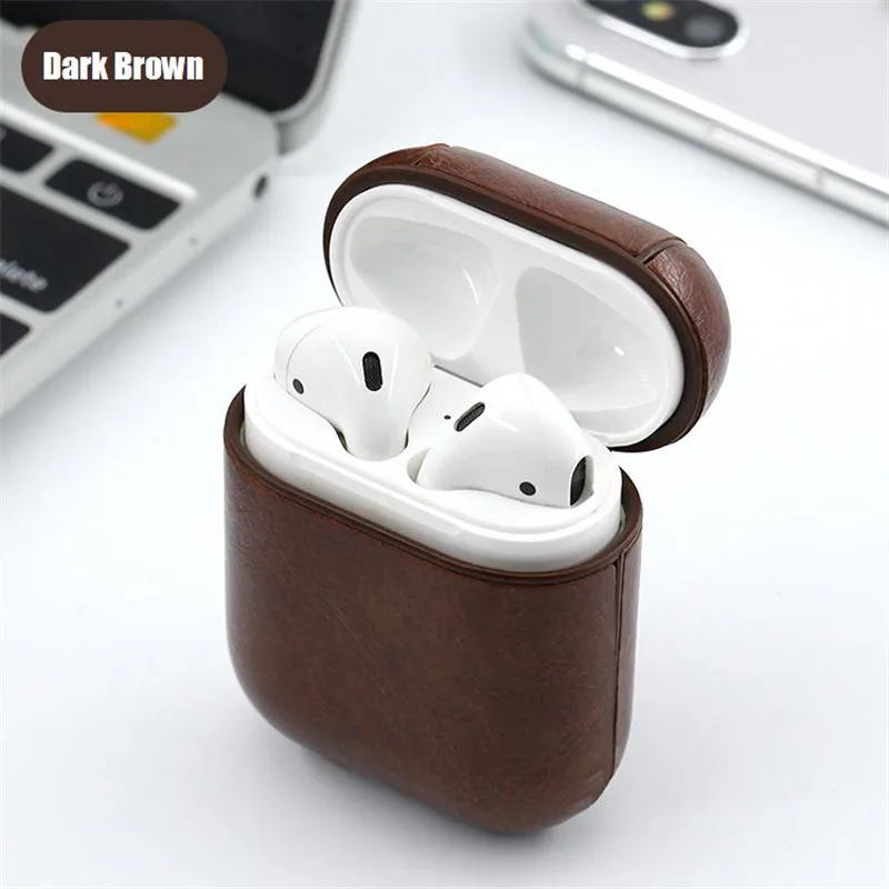 Dark Brown VETOMEET роскошный кожаный Bluetooth беспроводной чехол с пряжкой для наушников для Apple Airpods с кнопками для наушников Ультратонкий чехол - Цвет: Dark Brown