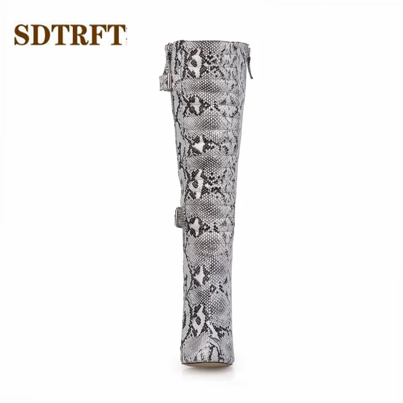 SDTRFT/туфли на шпильке 12 см; обувь из флока на тонком каблуке; мотоциклетные сапоги до колена; женские ботинки; туфли-лодочки с двойной молнией и пряжкой; большие размеры 35-42, 43