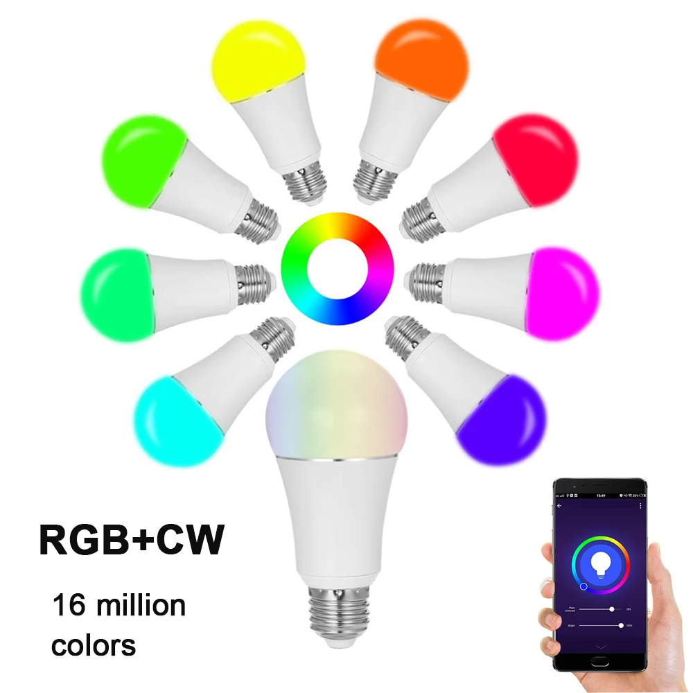WiFi RGB CW Голосовое управление мощная светодиодная лампа E27/E26 умная с регулируемой