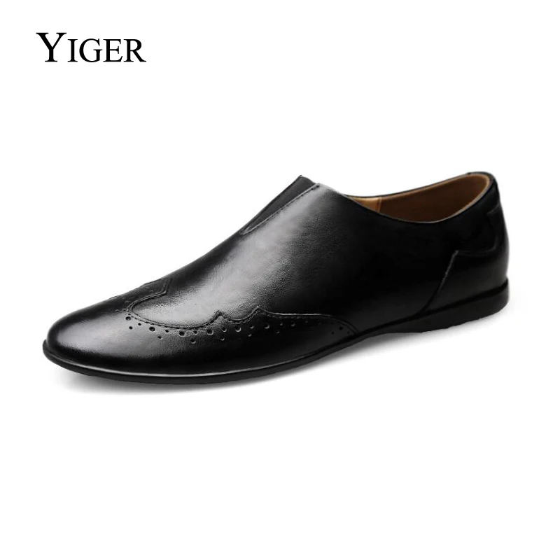 Мужские лоферы YIGER мягкие из натуральной кожи без шнуровки для повседневной
