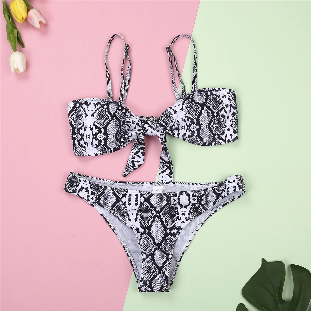 Сексуальный женский комплект со змеиным треугольным бюстгальтером топы с