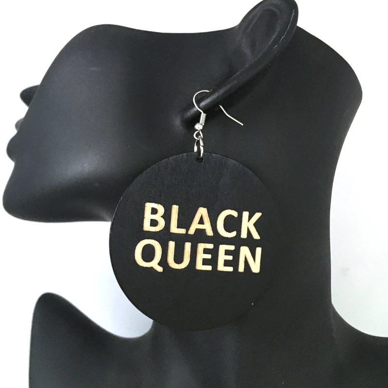 Деревянные серьги с гравировкой черной королевы 2017|wooden earrings|black wooden earringsqueen earrings |