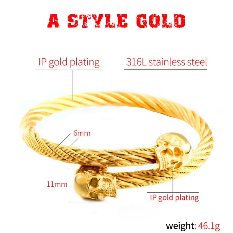 full gold color Стальной солдат панк-рок-череп браслет из нержавеющей стали мужской Шарм обертывание руки хип хоп ювелирные изделия Новое поступление - Окраска металла: full gold color