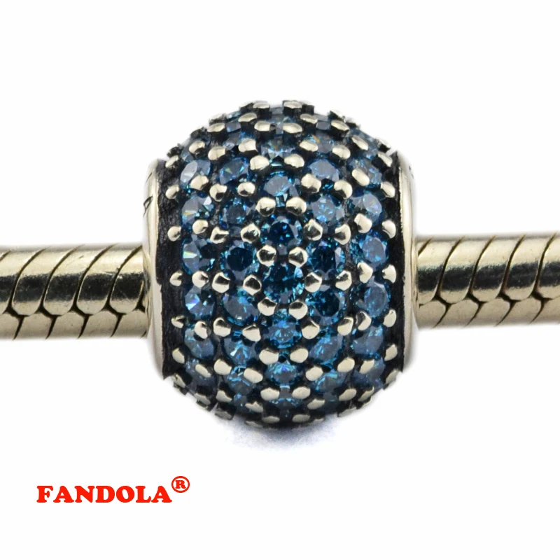 Fit Pandora Bracelets Pave Lights Beads with Teal Cubic Zirconia Authentic 925 Sterling Silver Charms Jewelry Making CK170H | Украшения и