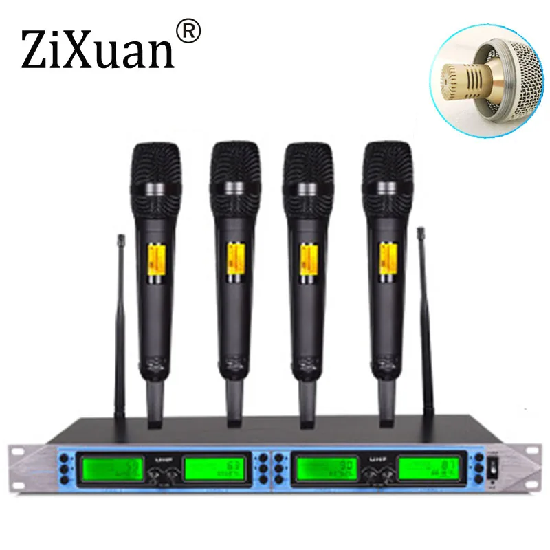 구매 UHF 무선 마이크 시스템 커패시터 4/8 채널 다이나믹 하트 모양의 마이크, 웨딩 가라오케 스튜디오 원격 제어