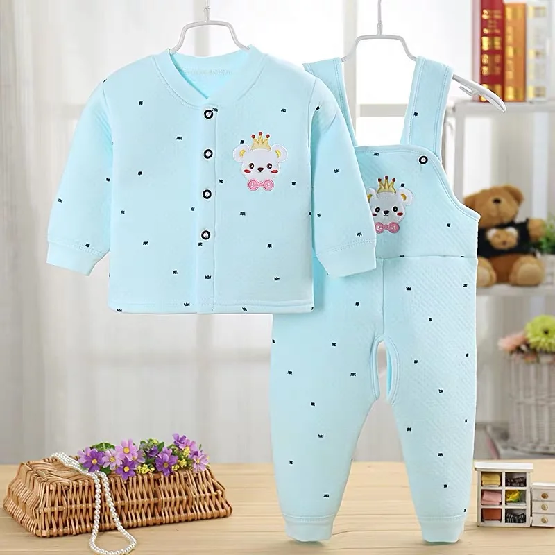Детский зимний утепленный комбинезон, теплый костюм хлопковая Осенняя стеганая Одежда для маленьких мальчиков 0-2 лет - Цвет: Синий