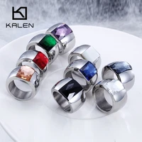 kalen fashion gold color stainless steel rings for women sqare colorful stone glass femme rings anillos mujer jewelry gifts