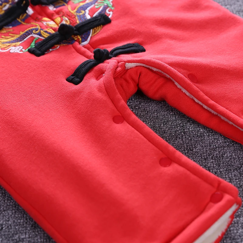 

YiErYing Baby Chinese Style Jumpsuits Thicker Autumn and Winter Cotton Red Solid Color Jumpsuits Newborn Jumpsuits