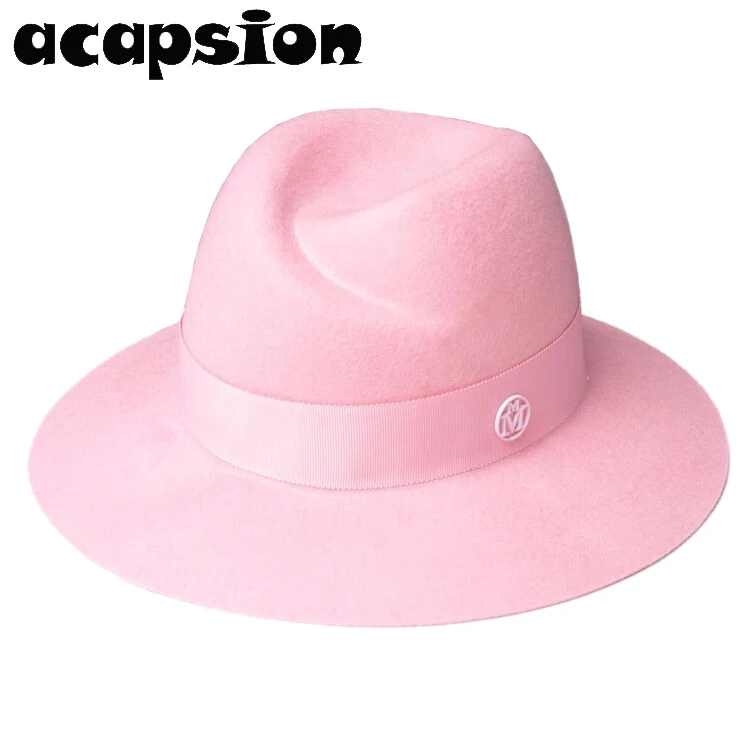 Women Wool Fedora Hat Pink Ribbon Elegant Lady Winter Autumn Wide Brim Woolen Felt Jazz Cap Church Sombrero Chapeu Fedoras A087 |