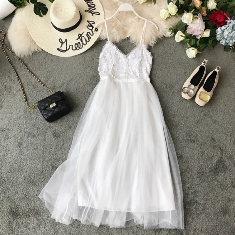 Летнее платье женская одежда 2020 корейские розовые белые черные сетчатые платья с