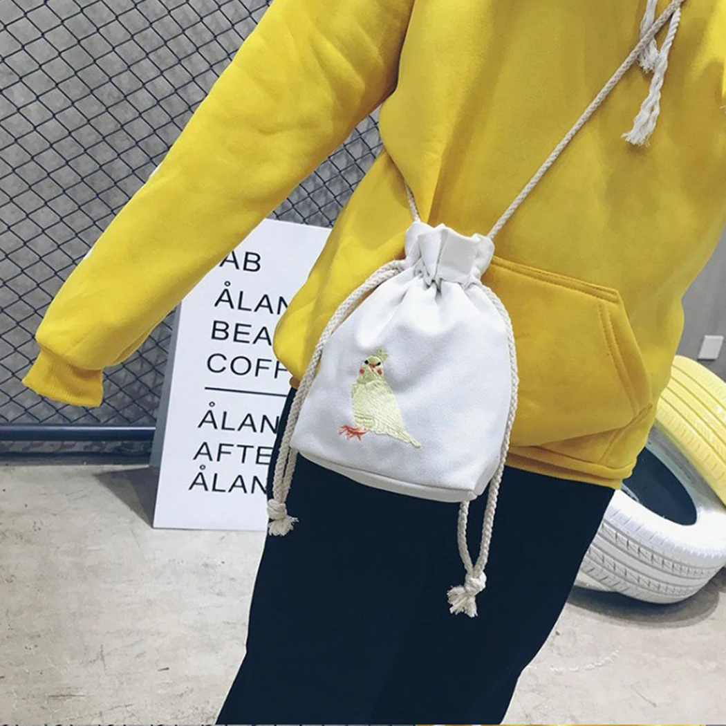 Baellerry холст Harajuku вышивка небольшой попугай накачки рот сумки на ремне женщина