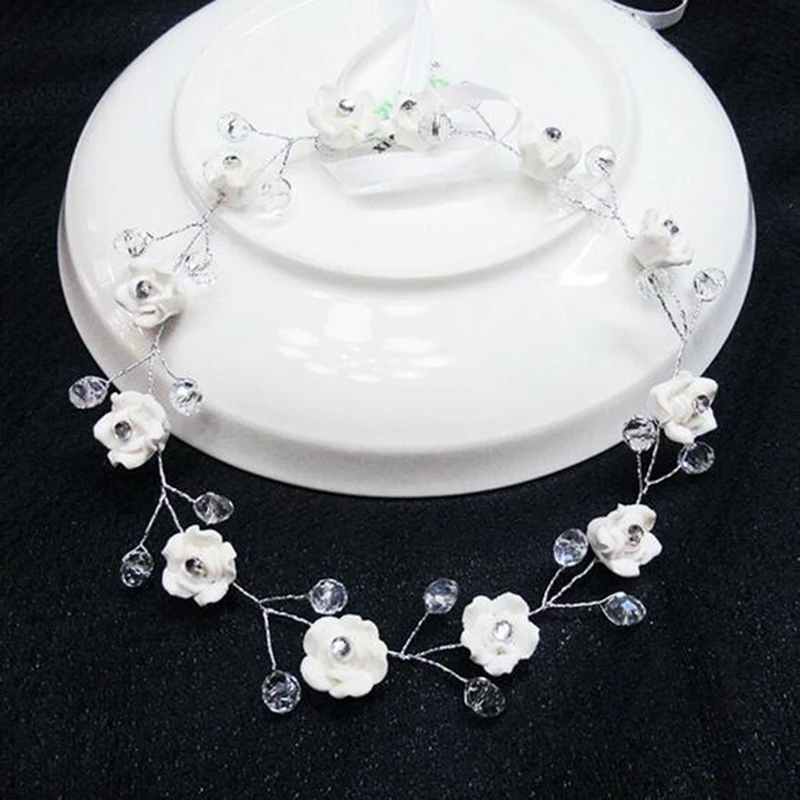 Loura Shace Contracted White Roses Flower Bridal Headbands New Crystal Bead Wedding Bride Headdress Hairbands Hair Accessories | Украшения
