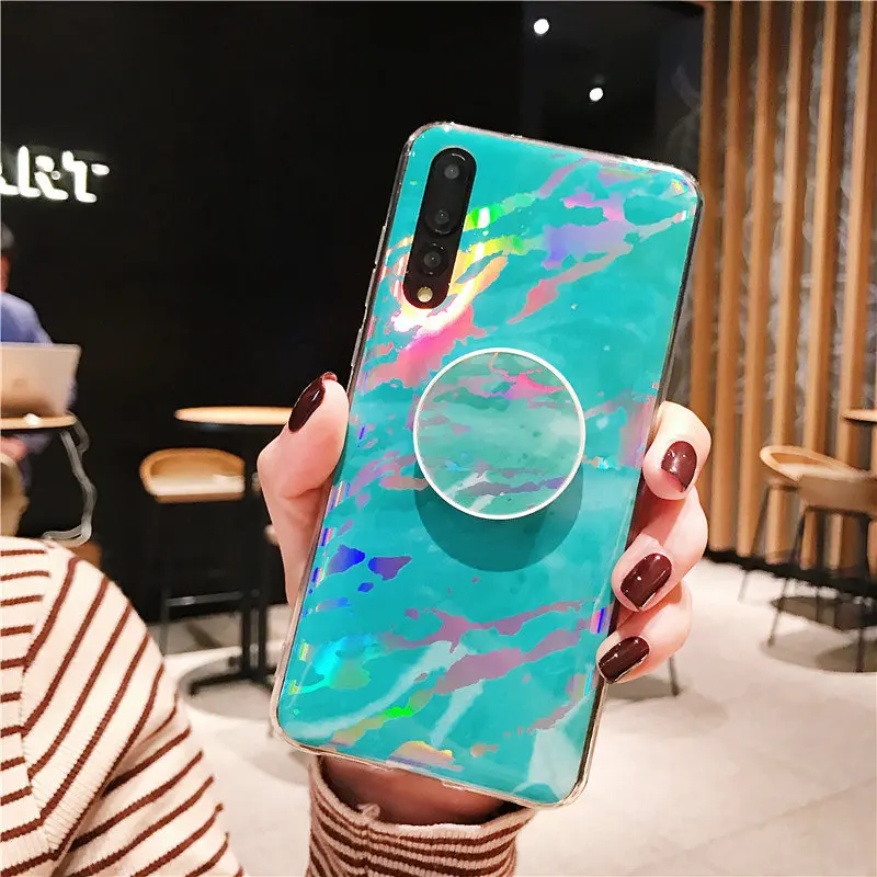Мягкий чехол из ТПУ с мраморным рисунком для Huawei P20 Lite Nova 3 откидной подставкой и