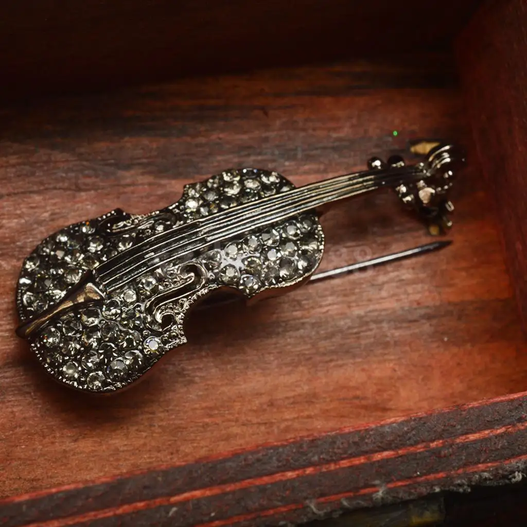 Модная креативная полнокристаллическая скрипичная музыкальная брошь для