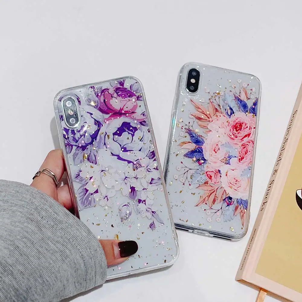 Чехол для iPhone XS Max XR с блестящими цветами из фольги женщин и девочек чехлы X 8 7 6 6S Plus