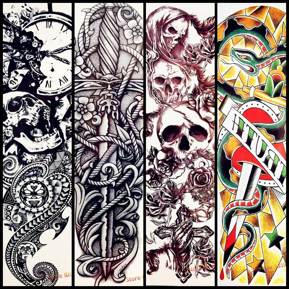 Тату-рукав для мужчин и женщин имитация боевого меча временная тату цветок