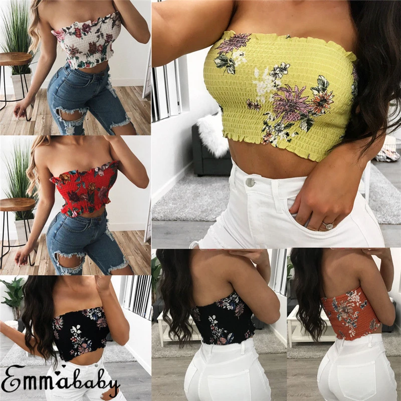 Женский топ с открытыми плечами и буквенным принтом без бретелек