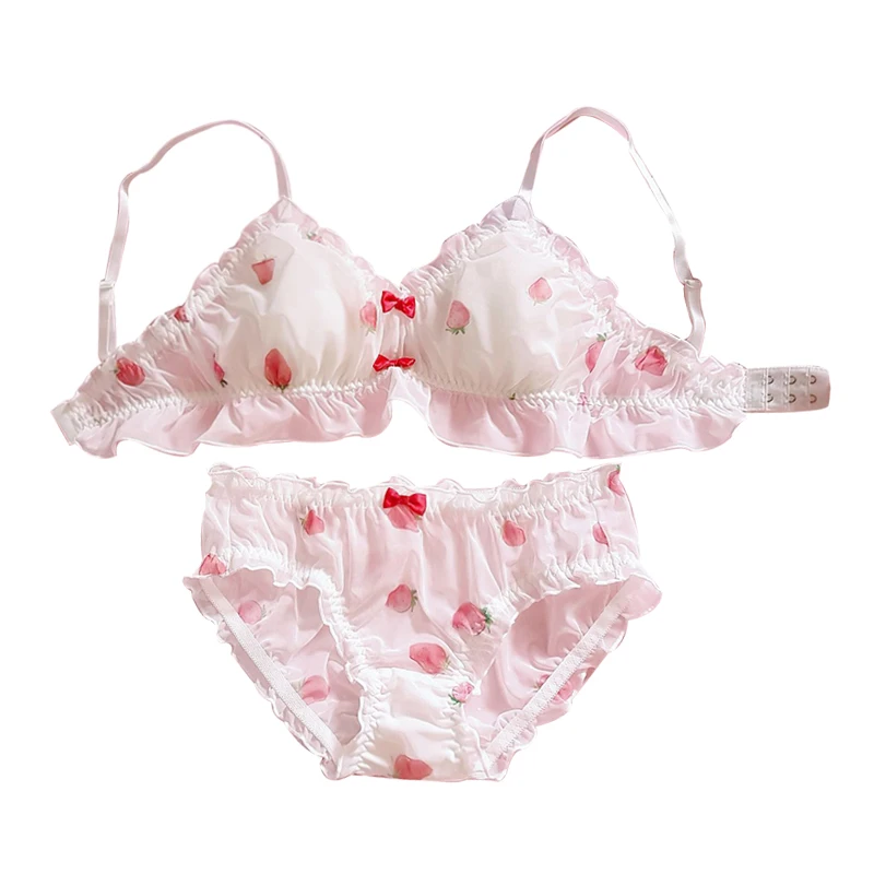 Japanese Soft Girl Lori  Strawberry Underwear Ring free Bra set soutien gorge femme biustonosz staniki damskie bralett sujetador