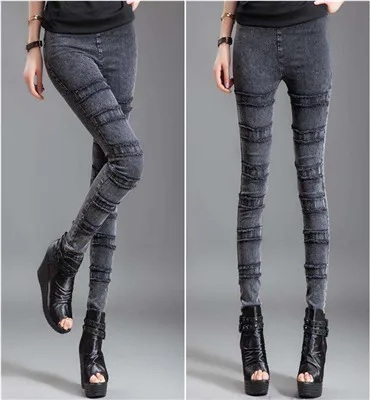 thick stripe jeansC4 Модные женские джинсы, черные эластичные обтягивающие узкие брюки-карандаш с высокой талией размера плюс, винтажные джинсы, весенние осенние женские джинсы - Цвет: thick stripe jeansC4