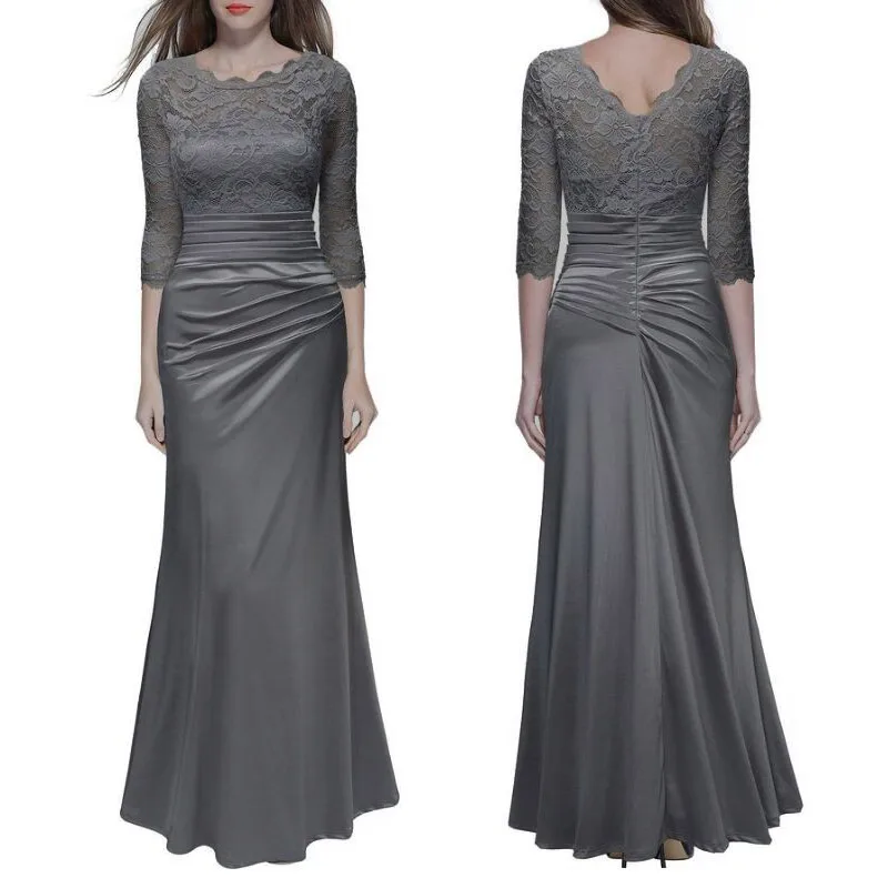 Женское длинное кружевное платье элегантное однотонное привлекательное