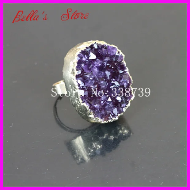 1 шт. кольцо из натурального кварца с друзой золотого цвета геодическим