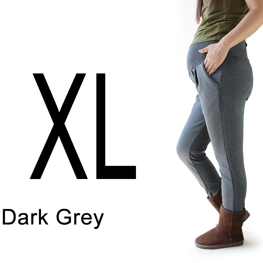 Dark Gery XL Большие размеры, зимние Бархатные Леггинсы для беременных, XL, XXL, 3XL, 4XL, регулируемые высокие эластичные леггинсы, штаны для беременных женщин, теплая одежда - Цвет: Dark Gery XL