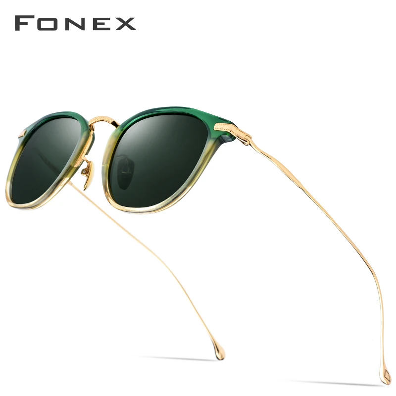 FONEX B Титан ацетат поляризационные солнцезащитные очки для мужчин Высокое качество брендовая Дизайнерская обувь винтажные Квадратные Солнцезащитные очки для женщин T839