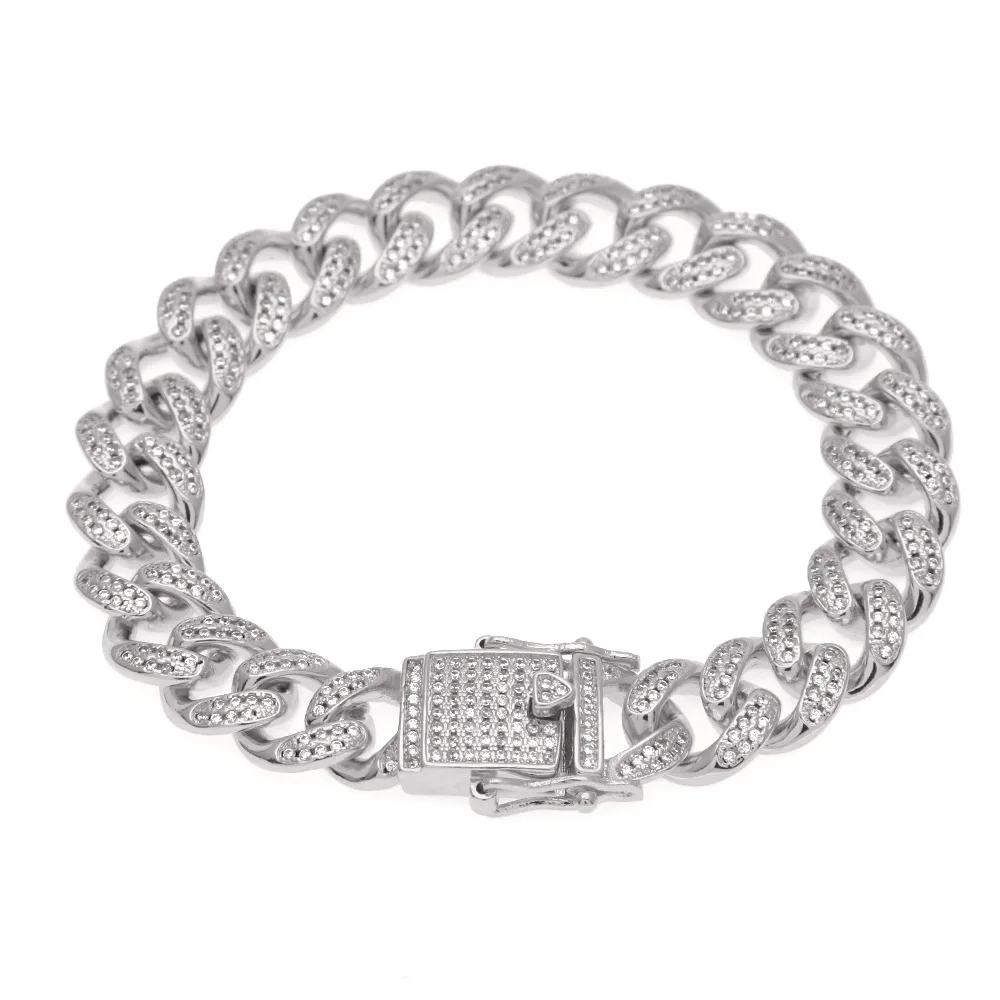 Мужской сверкающий браслет в стиле хип-хоп высокого качества с фианитами класса