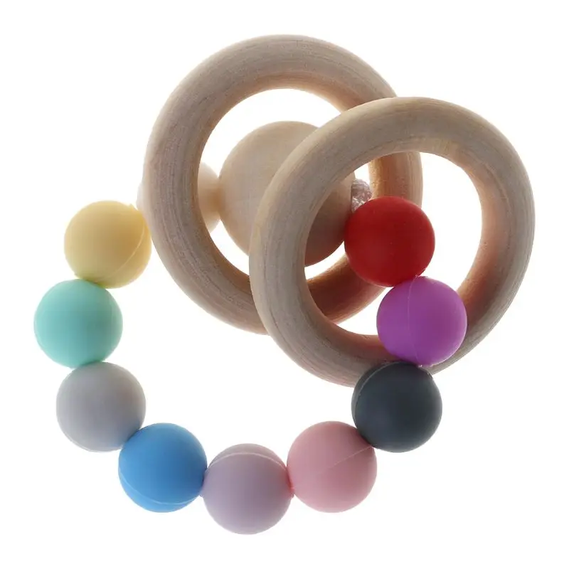 Pulsera mordedor para beb&eacute;, juguetes de morder, anillos de madera de silicona, cuentas de dientes, 2 uds.-1