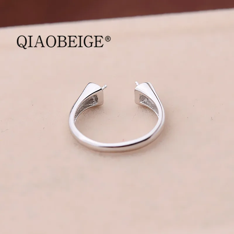 QIAOBEIGE модные и простые тонкие ювелирные изделия из стерлингового серебра 925 пробы Серебряное жемчужное кольцо для девочек два жемчуга установлен DIY аксессуар