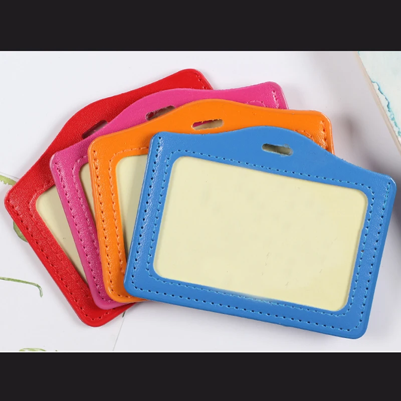 20 Pcs Colorful Horizontal Style Neck Strap ID Badge Holders PU Name Card Case Certificate With Lanyard School Office Tools
