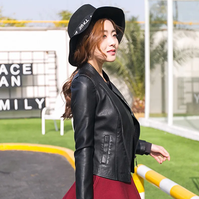 Кожаная куртка женская короткая тонкая мотоциклетная кожаная одежда верхняя