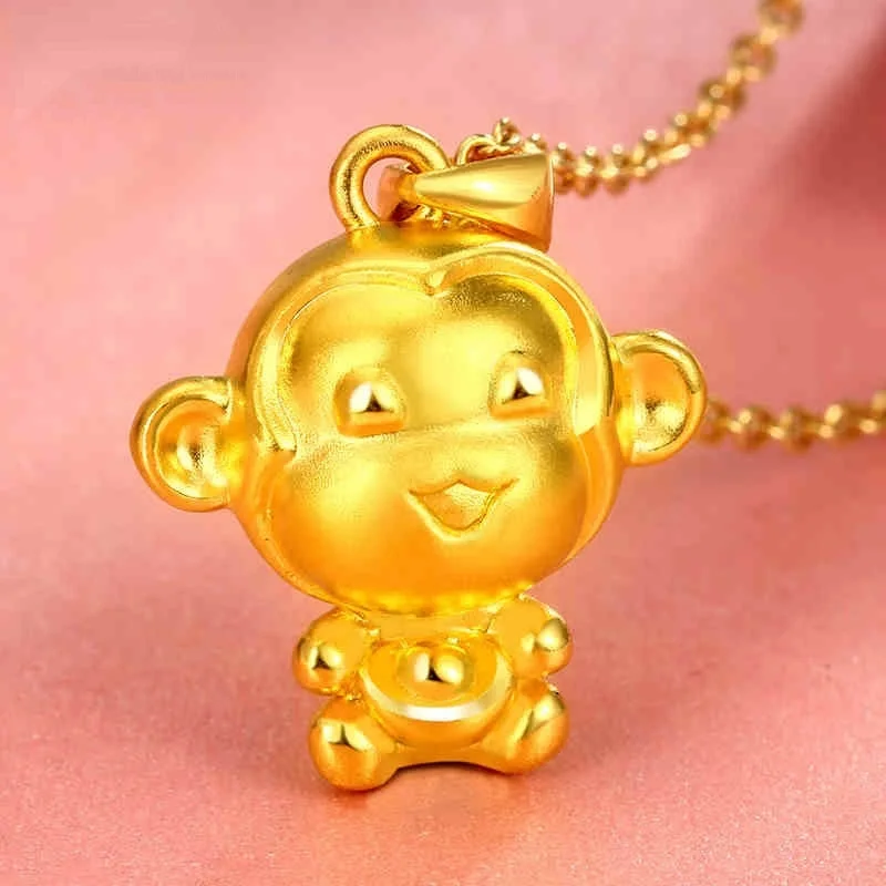 OMHXZJ Wholesale European Fashion Woman Man Party Wedding Gift Monkey 24KT Yellow Gold Necklace Pendant Charm CA274 | Украшения и
