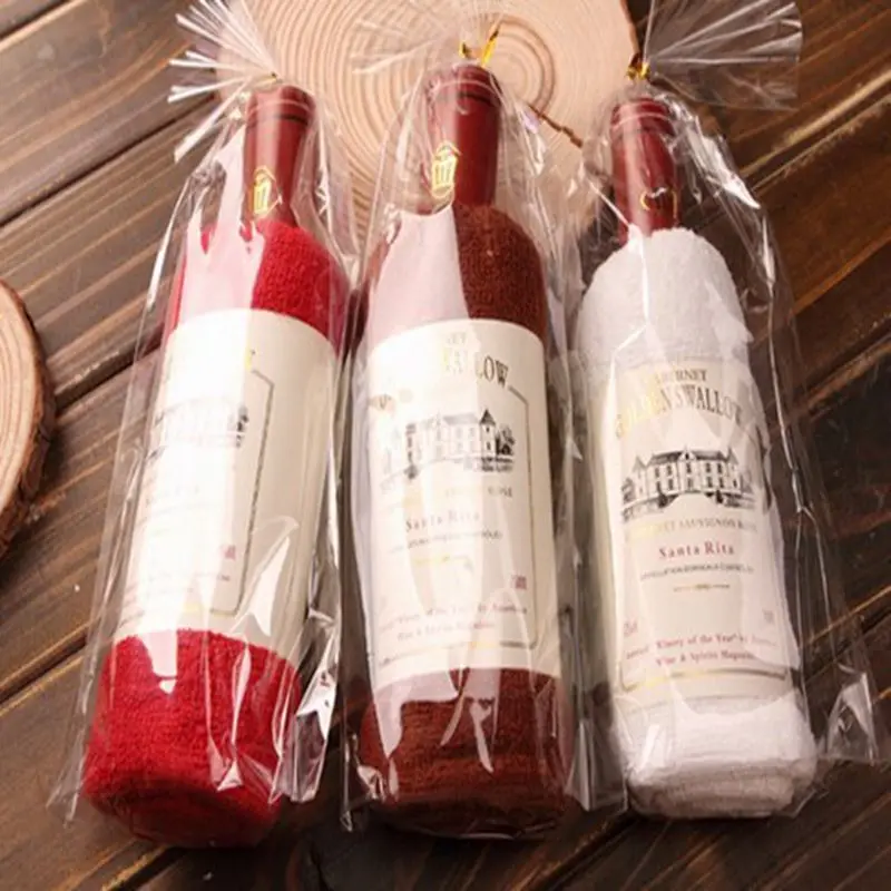 Креативное полотенце в форме бутылки красного вина подарочные пакеты ОПП