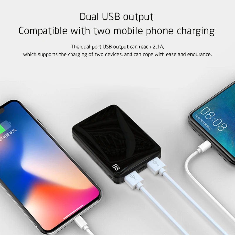 10000 мАч портативный мини банк питания двойной USB зеркальный экран цифровой дисплей быстрое зарядное устройство повербанк внешний аккумулятор блок питания