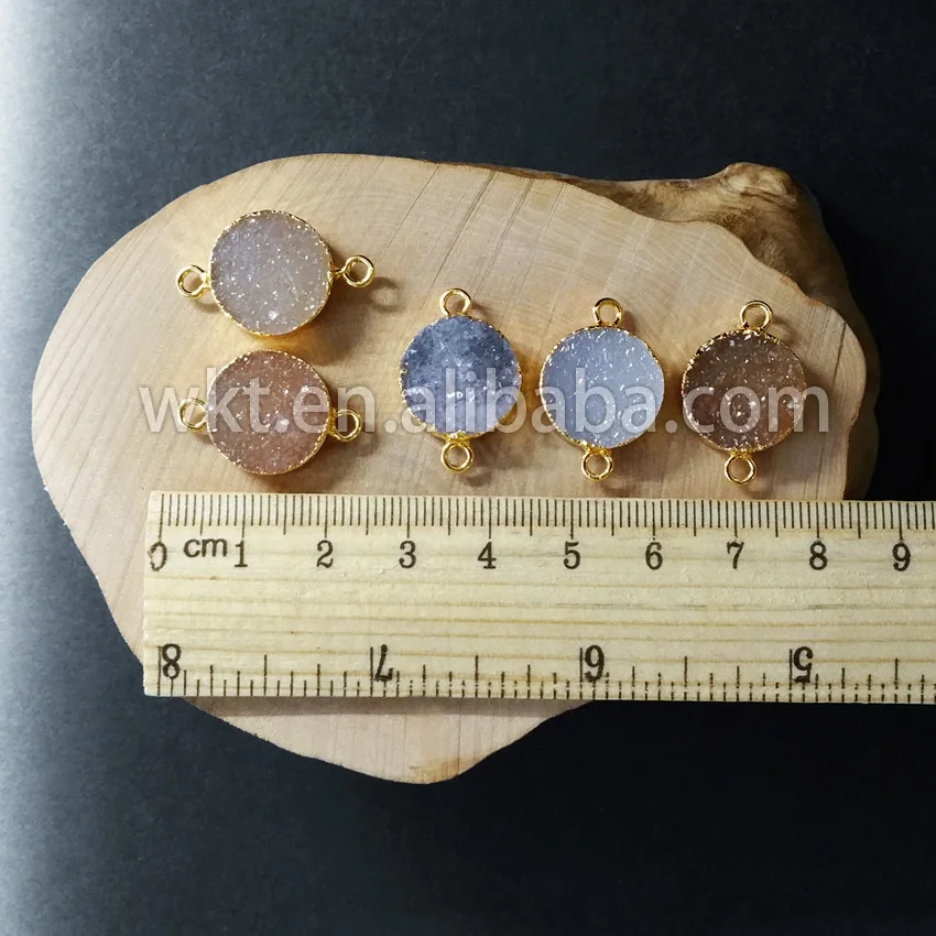 WT-C088Tiny Круглый Агат камень разъем Druzy Камень Агат Подвески Блестящий Sparkly разъем с золотой отделкой