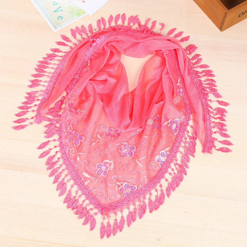 Новые женские кружевные шифоновые вышитые шали шарфы весна-осень бахрома