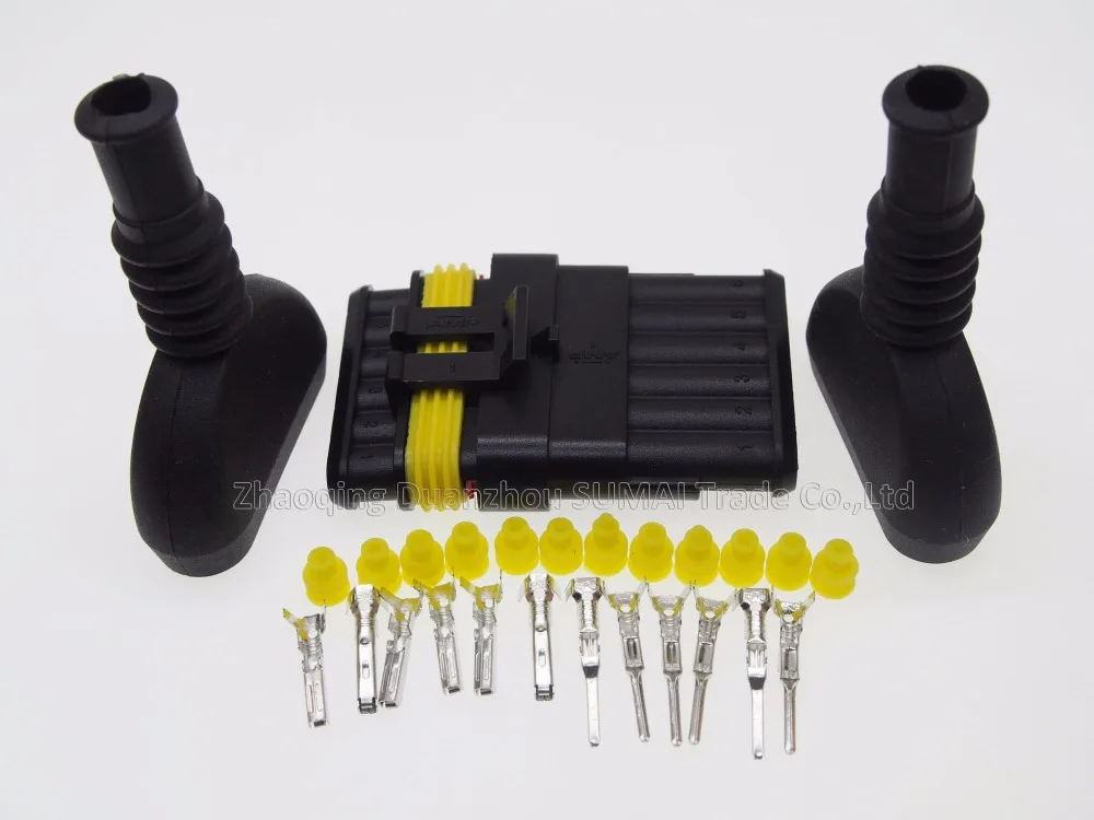 Образец 6 Pin AMP Авто HID мужские и женские водонепроницаемые разъемы + оболочка (2 шт)