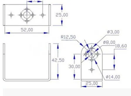Короткий u-образный кронштейн из алюминиевого сплава для сервопривода гуманоида