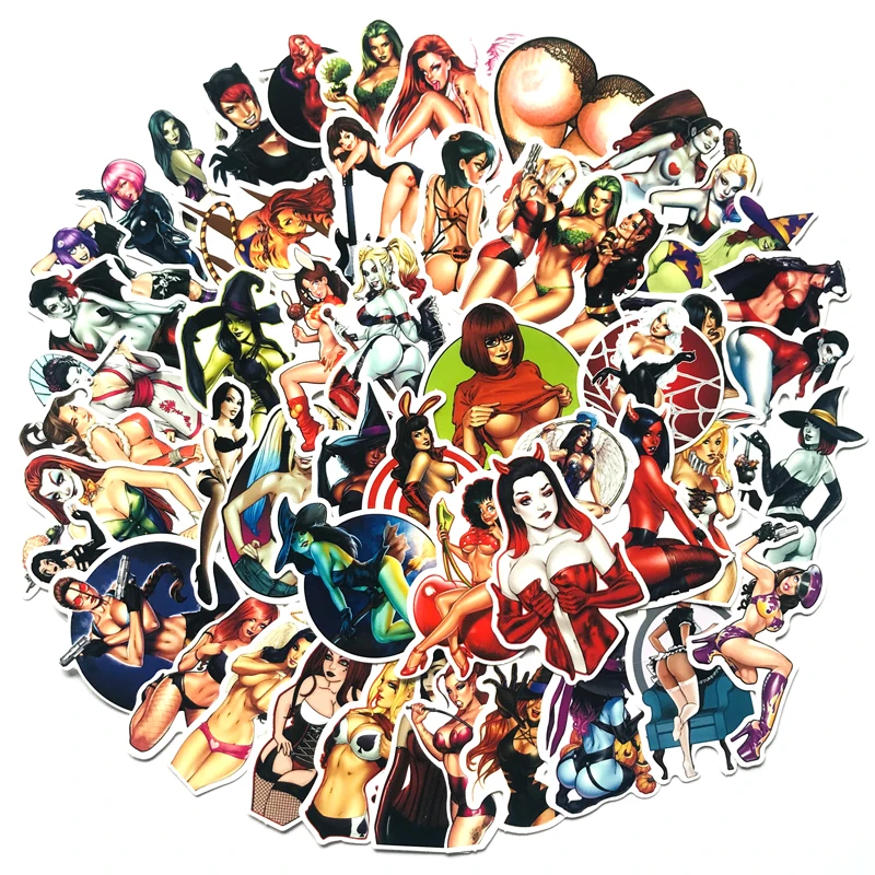 50 штук стикеров с изображением красивой и сексуальной ведьмы, граффити, на чемодане, тележке, шлеме, декалях аниме и мультфильмов.